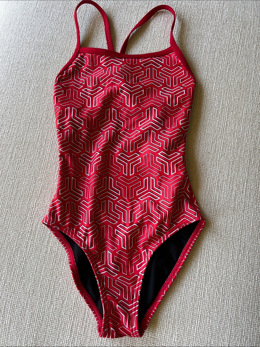 Arena Girls Red Geometric One-Piece Swimsuit